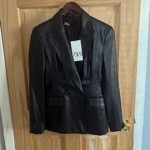 Zara black faux leather blazer